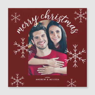 Frohe Weihnachten Moderne Red Script Snowflakes Magnetkarte