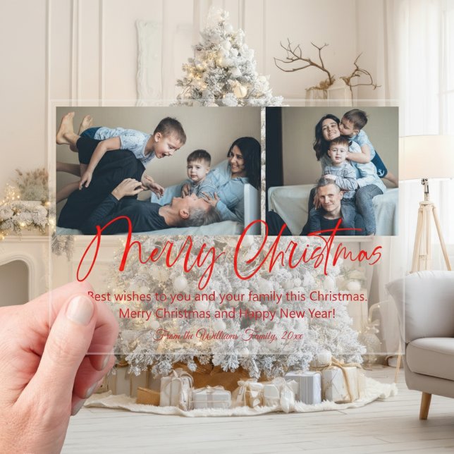 frohe weihnachten moderne rote schrift 2 fotos col acryleinladungen (Von Creator hochgeladen)