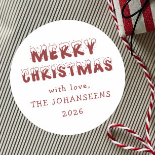 Frohe Weihnachten Moderne rote Typografie Trendig Runder Aufkleber