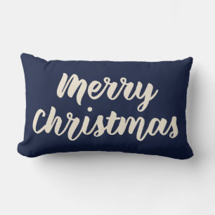 Frohe Weihnachten Moderne rustikale Script Navy Bl Lendenkissen