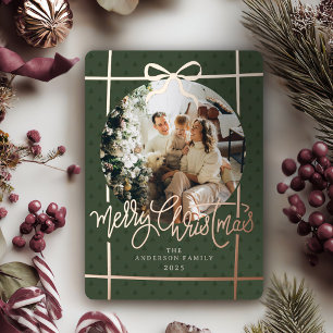 Frohe Weihnachten Moderne Schrift Bogen Grün 1 Fot Folien Feiertagskarte