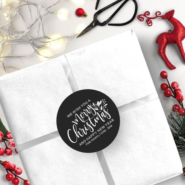 Frohe Weihnachten Moderne Schwarz-weiß Runder Aufkleber (Von Creator hochgeladen)