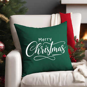 Frohe Weihnachten Moderne Script Green Familie Kissen