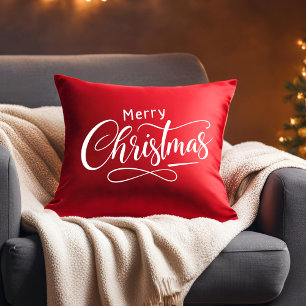 Frohe Weihnachten Moderne Script Red Family Kissen