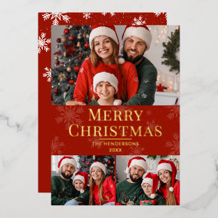 Frohe Weihnachten Moderne Text Rot Familie 3 Foto Folien Feiertagskarte
