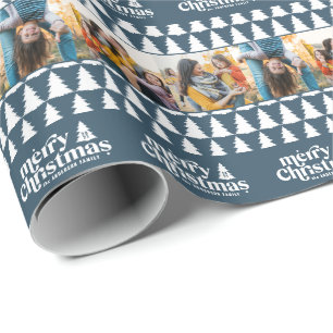 Frohe Weihnachten moderne Typografie Vintag 3 Foto Geschenkpapier