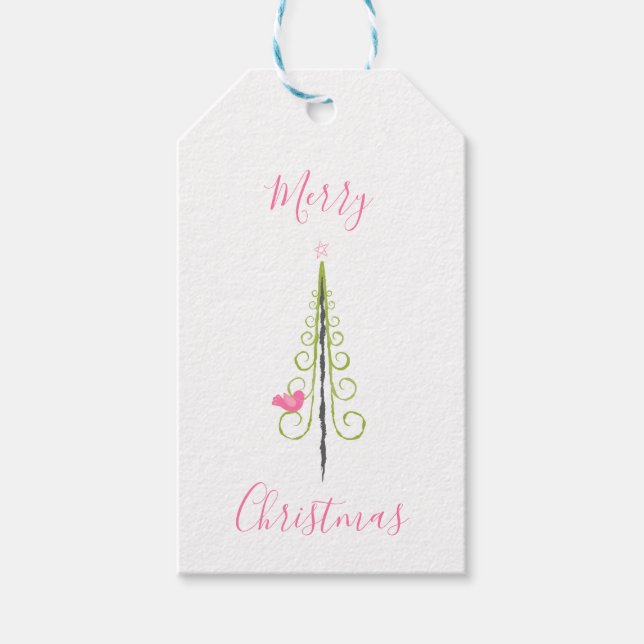 Frohe Weihnachten - Moderne Weihnachtsbäume Rosa A Geschenkanhänger (Vorderseite)