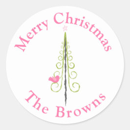 Frohe Weihnachten - Moderne Weihnachtsbäume Rosa A Runder Aufkleber