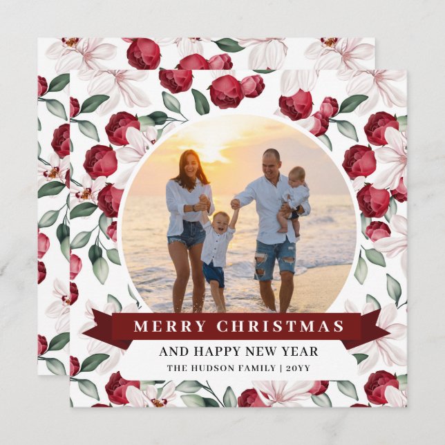 Frohe Weihnachten Moderner Blumenurlaub Foto (Vorne/Hinten)