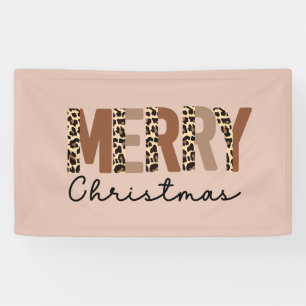 "Frohe Weihnachten" Moderner Farbblock Leopard Boh Banner