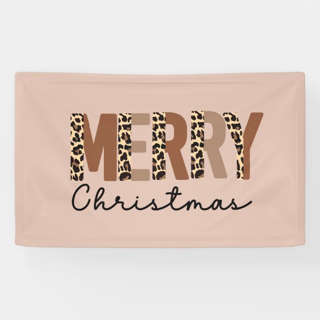 "Frohe Weihnachten" Moderner Farbblock Leopard Boh Banner (Horizontal)