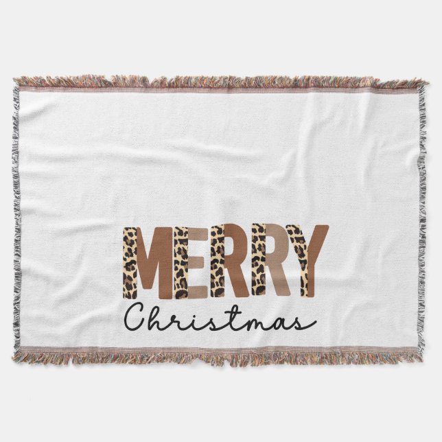 "Frohe Weihnachten" Moderner Farbblock Leopard Boh Decke (Vorderseite)