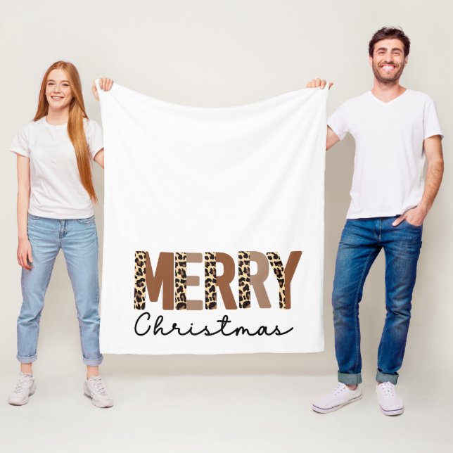 "Frohe Weihnachten" Moderner Farbblock Leopard Boh Fleecedecke (Beispiel)