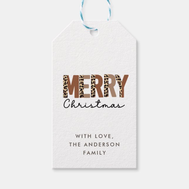 "Frohe Weihnachten" Moderner Farbblock Leopard Boh Geschenkanhänger (Vorderseite)