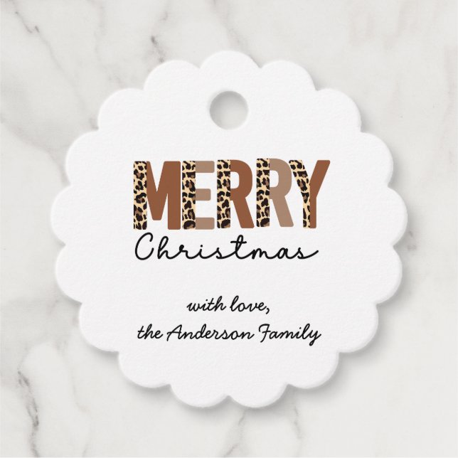 "Frohe Weihnachten" Moderner Farbblock Leopard Boh Geschenkanhänger (Vorderseite)