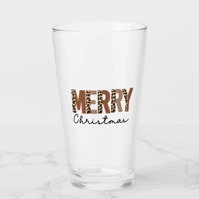"Frohe Weihnachten" Moderner Farbblock Leopard Boh Glas (Vorderseite)