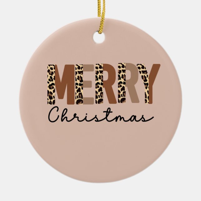 "Frohe Weihnachten" Moderner Farbblock Leopard Boh Keramik Ornament (Vorne)