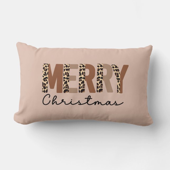 "Frohe Weihnachten" Moderner Farbblock Leopard Boh Lendenkissen (Vorderseite)