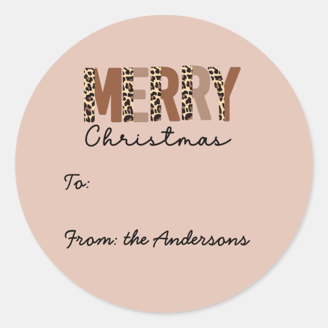 "Frohe Weihnachten" Moderner Farbblock Leopard Boh Runder Aufkleber (Vorderseite)