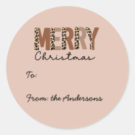 "Frohe Weihnachten" Moderner Farbblock Leopard Boh Runder Aufkleber