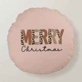 "Frohe Weihnachten" Moderner Farbblock Leopard Boh Rundes Kissen