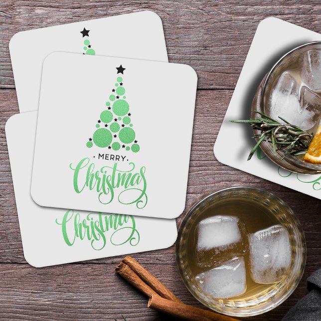 Frohe Weihnachten Moderner Grüne Bäume Urlaub Rechteckiger Pappuntersetzer (Order in sets of 6 coasters)