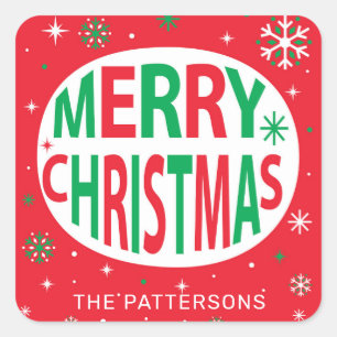 Frohe Weihnachten Moderner Roter Urlaub Personalis Quadratischer Aufkleber