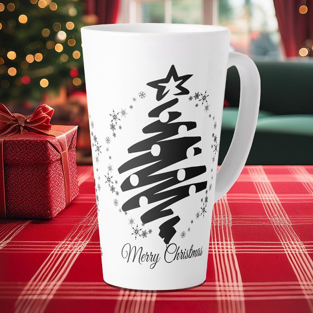 Frohe Weihnachten Moderner Schwarz-weißer Urlaub Milchtasse (Merry Christmas Modern Black White Holiday Latte Mug)