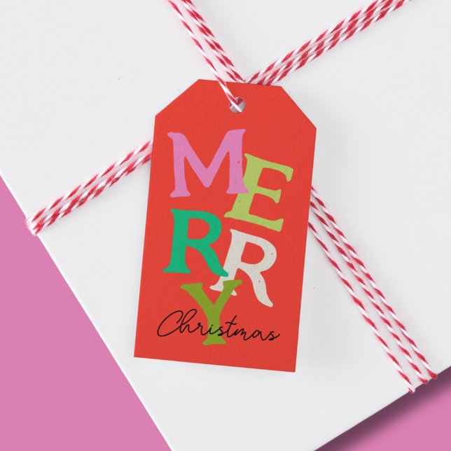 Frohe Weihnachten Moderner Urlaub Geschenkanhänger (Modern and bright Merry Christmas red typography festive Holiday gift tags, )