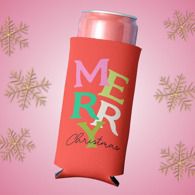 Frohe Weihnachten Moderner Urlaub Selters Dosenkühler (Merry Christmas can cooler with fun, colorful typography design )