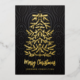 Frohe Weihnachten Moderner Weihnachtsbaum Damask Folien Feiertagskarte