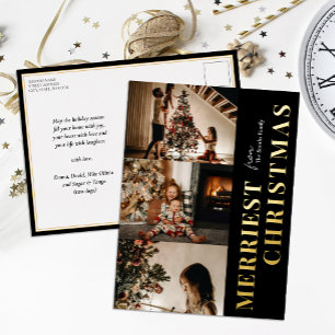 Frohe Weihnachten Modernes Black Gold Script Foto Folien Feiertagspostkarte