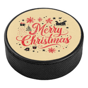 Frohe Weihnachten Modernes Design Rot und Weiß Eishockey Puck