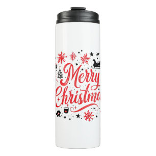 Frohe Weihnachten Modernes Design   Rot und Weiß Thermosbecher
