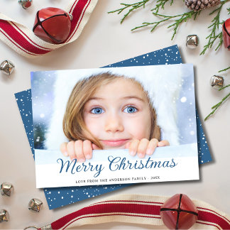 Frohe Weihnachten Modernes Foto Blue Holiday Card