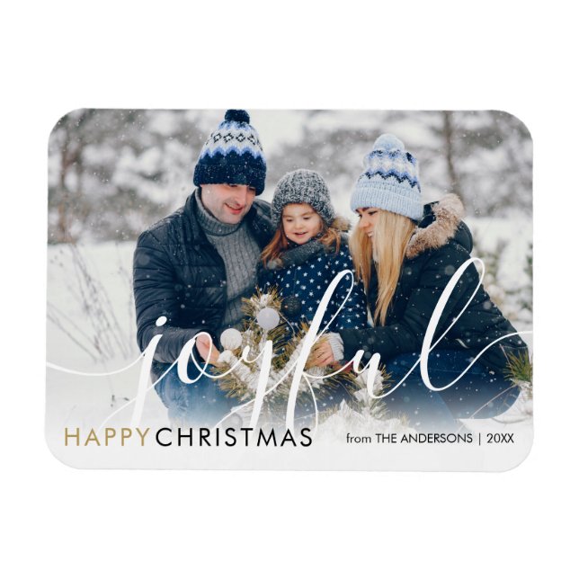 Frohe Weihnachten Modernes Foto Chic Script freudi Magnet (Horizontal)