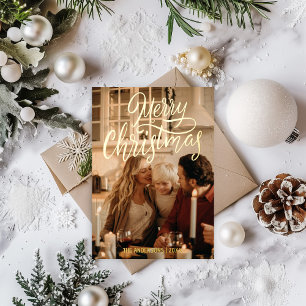 Frohe Weihnachten Modernes Foto der 2-Familie Gold Folien Feiertagskarte