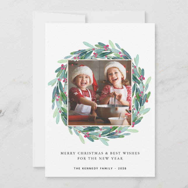 Frohe Weihnachten Modernes Foto Holiday Holly Wrea (Vorderseite)