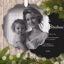 Frohe Weihnachten Modernes Foto | Schwarz Ornament Karte