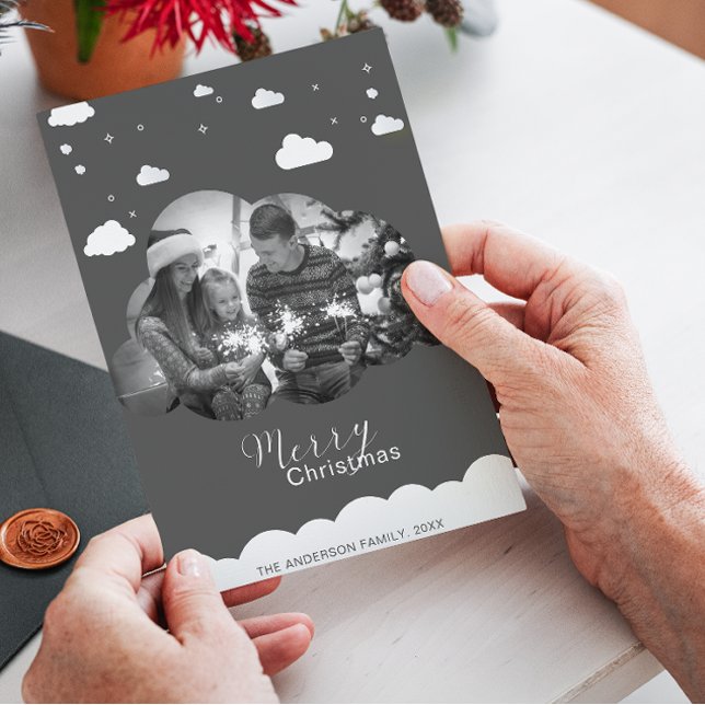 Frohe Weihnachten Modernes Grau, Cloud Foto Hollid Einladung (Von Creator hochgeladen)