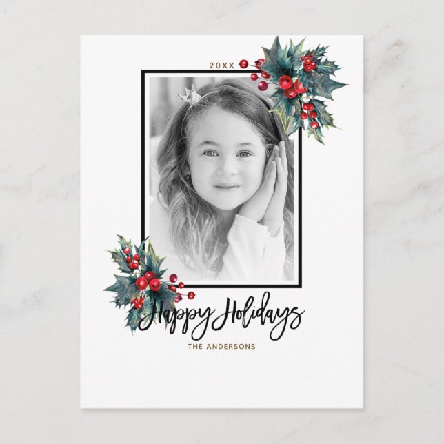Frohe Weihnachten Modernes Holly Berry & Stripes F (Vorderseite)