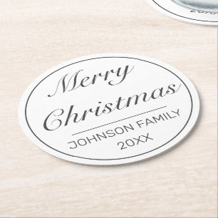 Frohe Weihnachten Modernes Minimalistisches Weiß S Runder Pappuntersetzer