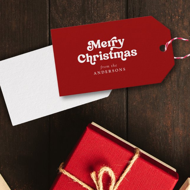 Frohe Weihnachten Modernes Retro-Paar/Familienname Geschenkanhänger (Von Creator hochgeladen)