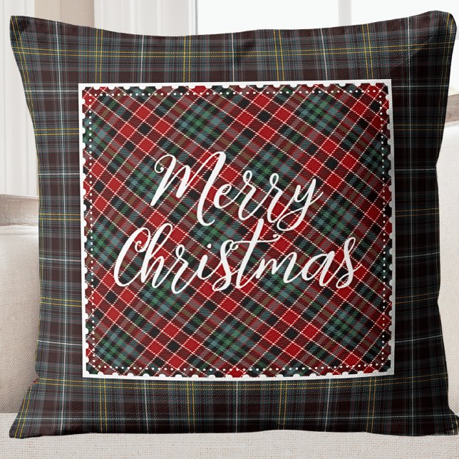 Frohe Weihnachten Modernes Rustikales Bauernhaus Kissen (Rustic Plaid Holiday Photo Kids Throw Pillow)