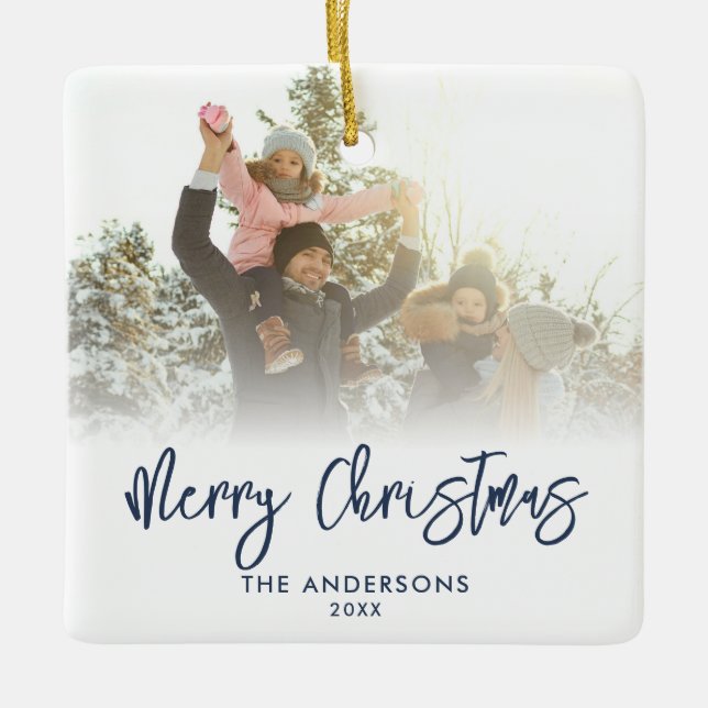 Frohe Weihnachten Modernes Script 2 Foto Keramikornament (Vorderseite)
