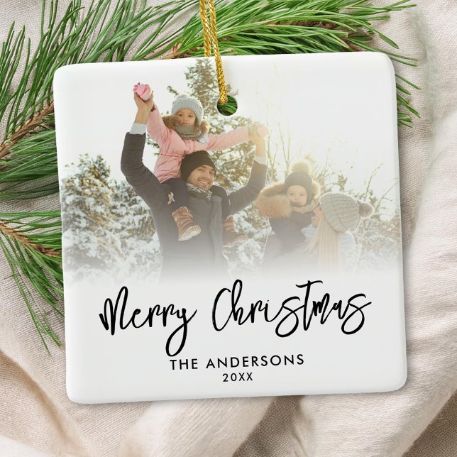 Frohe Weihnachten Modernes Script 2 Foto Keramikornament (Von Creator hochgeladen)