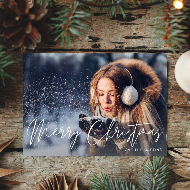 Frohe Weihnachten Modernes Script Foto 2 Karte (Von Creator hochgeladen)