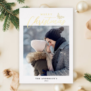 Frohe Weihnachten Modernes Script Foto Gold Folien Feiertagskarte