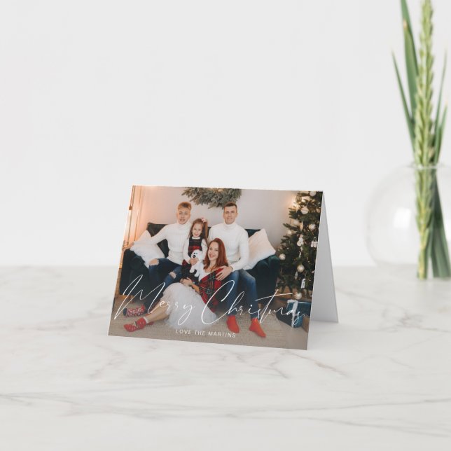 Frohe Weihnachten Modernes Script Foto Note Card (Vorderseite)