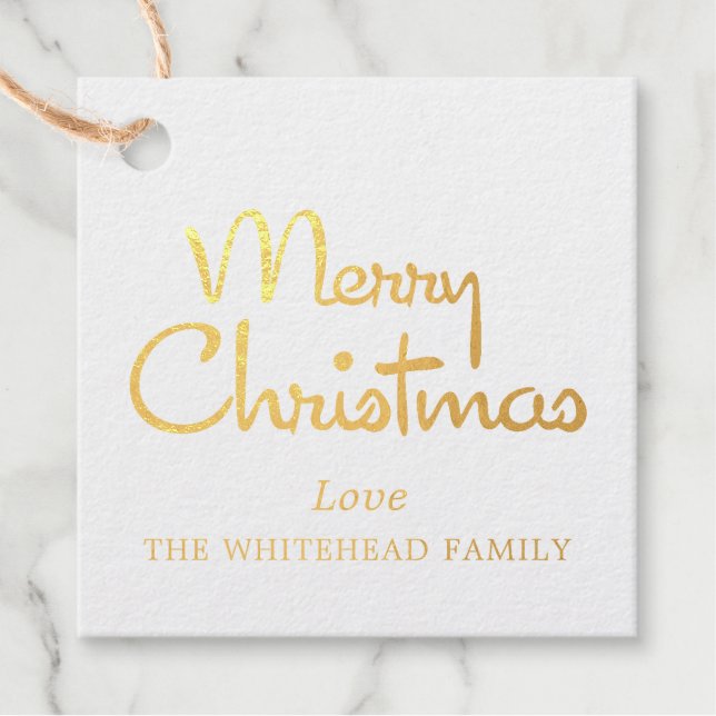 Frohe Weihnachten Modernes Script Gold Geschenkanhänger (Vorderseite)